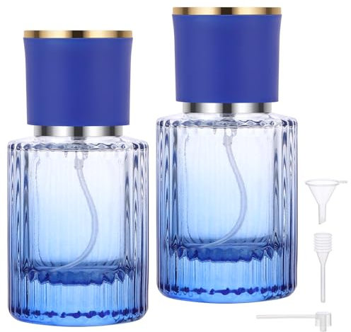Segbeauty Bote Colonia Recargable, 2 Piezas 30ml Atomizador Perfume, Vaporizador Colonia Portátil, Pulverizador Cristal para Perfume (Azul Gradiente)