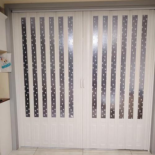 Porta interna in vetro moderna a due ante per piccoli spazi, personalizzabile, scorrevole a fisarmonica, con maniglie, ideale per bagni di cucina e soggiorno, 203 x 203 cm