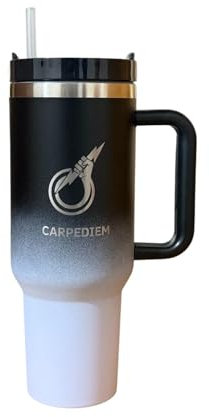 CARPEDIEM 40oz Stainless Steel Vacuum Insulated Travel Tumbler with Straw and Handle – Double Wall Flask for Hot & Iced Coffee, Car Cup Mug (Silver Black)