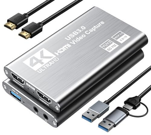 XIIXMASK Video Capture Card, Audio Video Capture Card, USB 3.0 Capture Card 4K HDMI Loop-Out, 1080P 60FPS/2K 30FPS Video Game Capture for Works for PS5/Switch/Camera/PC