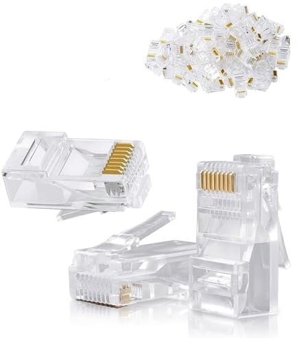 FarShiller RJ45 Connectors Crimp Ends 8P8C UTP Network Plug for CAT5E CAT5 CAT6 Stranded Cable Solid Crystal Head, CAT6 / CAT5e RJ45 Connector, Ethernet Cable Crimp Connectors (100-Pack)
