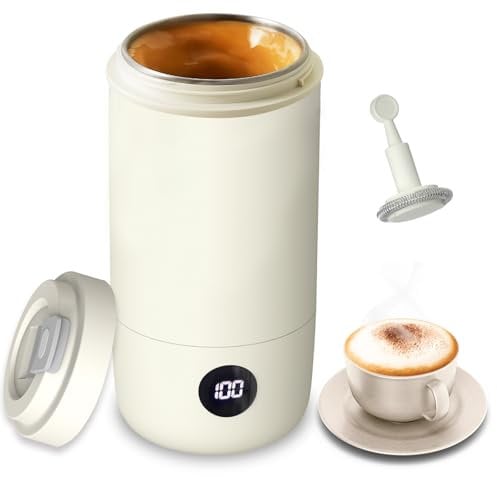 400ml Reise Wasserkocher mit Heiß-/Kalt-Milchschäumer, 3 Mix-Stufen, 6-Temperaturstufen, Touchsteuerung mit Temperaturanzeige, Edelstahl 304 Innenschale,350W Klein-Reisebecher für Milch/Kaffee/Protein