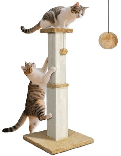Zvonema Kratzsäule, Kratzbaum, 78 cm Hoch, Natürlichem Sisalstamm Kratzstamm, Katzenkratzbaum stabil mit Interaktiven Plüschball, Katzenbaum für Mittelgroße und Klein Katzen, Indoor