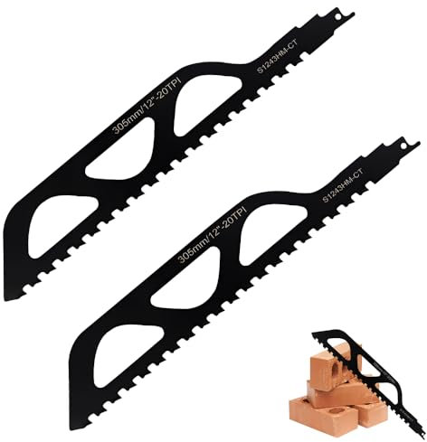 WDKXCN Reciprocating Saw Blades, 2Pcs Universal Concrete Sabre Saw Blades for Cutting Brick Block Cement Board, Professional Compatible with Bosch Dewalt, 300mm, Black