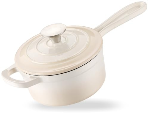 NSIRONS Enameled Cast Iron Sauce Pan, 1 Quart Enameled Saucepan with Lid, Mini Dutch Oven Enamel Saucepan for Cooking Pasta Sauce, Gravy, Puddings, Marinate, Boiling (Gradient Caramel)