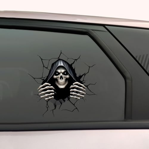 Halloween Horror Peeking Aufkleber, 3D Crack Doppelseitig Klassische Horrorfilm-Charaktere Wasserdicht Gruselig Vinyl Aufkleber für Stoßstange Auto Zubehör Dekorationen (Todesgott)