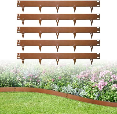 wowspeed 5 Pezzi Bordura per Giardino in Acciaio Corten, 107cm Bordura per Aiuola, Altezza 15cm, Bordo per Aiuole Flessibile, Bordure per Aiuole, Bordi per Aiuole Giardino per Cortile, Prato, Orto