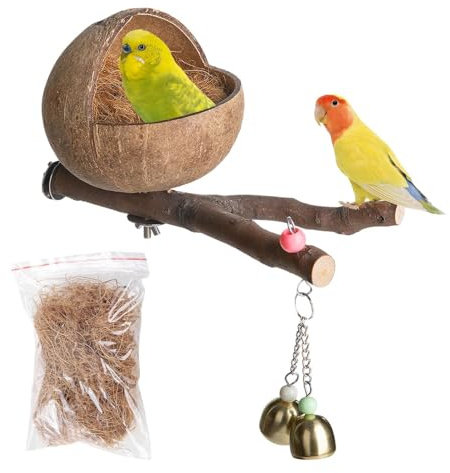 ETUCYNG Natürliches Vogelversteck 12 cm Kokosnuss-Vogelhaus Bequemer Sittich-Nistkasten Natürliche Kokosnussschale Für Liebesvögel, Sittiche, Finken, Wellensittiche