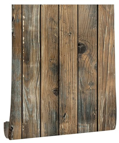 ICYEHAO Selbstklebende Tapete Holzoptik, 44.5 x 500 cm Holz Klebefolie Vintage Tapete Holzstreifen Holztapete Klebefolie Möbel Möbelfolie Selbstklebend für Badezimmer Wohnzimmer Schlafzimmer Küche