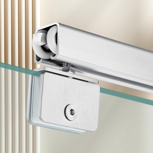 Aluminium Sliding Glass Door Track Replacement with Silent Rollers Sliding Closet Barn Pocket Door Hardware Track Kit - Ceiling Mounted(5.0m/16.4ft)