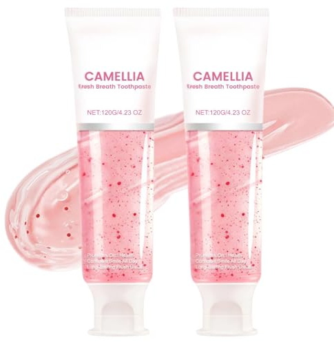 Camellia Fresh Breath Pink Zahnpasta, Sanfte Whitening Zahnpasta mit Camellia Bloom Geschmack, All-in-One Mundpflege für frischen Atem & saubere Zähne, milde Formel entfernt Plaque (2pcs)