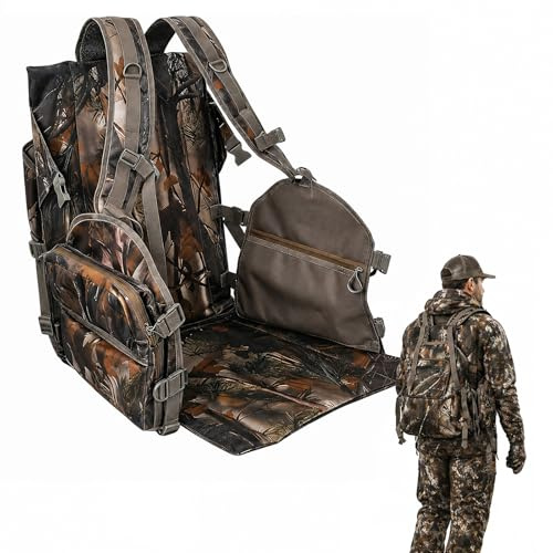 FUNHORUN Turkey Vest with Seat, ‌Detachable Flip-Down Seat Mat, Camouflage Turkey Hunting Vest with Game Pouch for Men Women