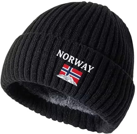 dalerno Norway Mütze Unisex Wintermütze Strickmütze Herren Damen Beanie Norwegen Flagge warm gefüttert weich dick Skullcap Kälteschutz Outdoor Alltag Ski Wandern Reisen Schwarze Strick Beanie