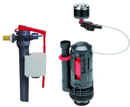 Wirquin 10724825 Mécanisme WC Flexiflow Robinet Flotteur Jollyfill Chromé | Double chasse 3/6 L, commande à câble, robinet flotteur latéral, compatible réservoirs standards