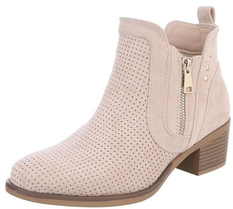 Ital Design Damen Stiefeletten mit Reißverschluss und Blockabsatz, runde Spitze