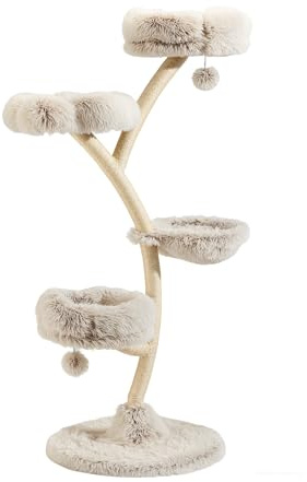 Fudajo Designer Kratzbaum 59 x 59 x 155 cm, Katzenkratzbaum mit Plüsch und Sisal, Kletterbaum für Katzen, Katzenbaum mit Spielbällen
