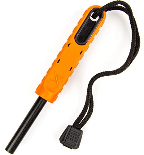 EXOTAC - polySTRIKER XL Ferrocerium Fire Starter with Snap-in Striker for Emergency Campfires and Hiking Survival Supplies (Orange/Black)