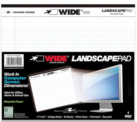 Roaring Spring Paper Products Breites Querformat Einzelnes Pad 11 x 9.5 40 Sheets weiß