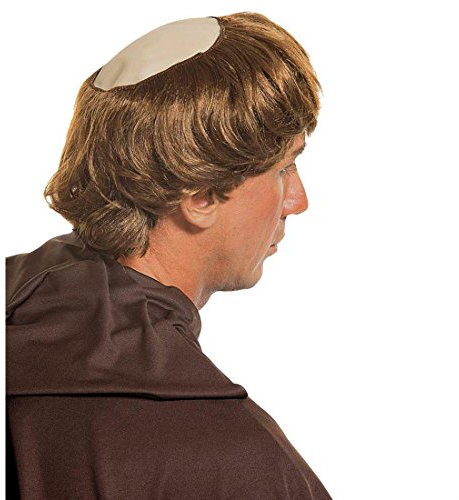 NET TOYS Priester Perücke Mönch mit Glatze Fasching Pater Mönchsperücke Hochwürden Bruder Tuck, Tonsur Karnevalsperücke, Einheitsgröße, Kunsthaar
