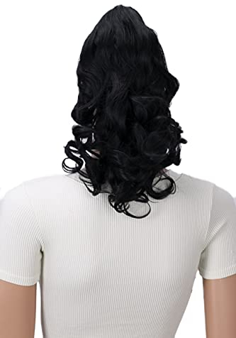 CAISHA 2 IN 1 30cm Und 40cm Haarteil Kate mit Butterflyklammer Zopf Pferdeschwanz Haarverlängerung Voluminös Gewellt Schwarz H1-2