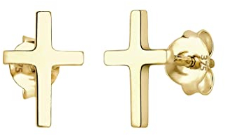 Elli PREMIUM Ohrringe Damen Kreuz Motiv Elegant aus 375 Gelbgold