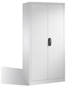 C+P Werkzeugschrank aus Stahlblech mit Flügeltüren, 4 verzinkte Böden, Höhe 1950 mm, Breite 930 mm, Tiefe 500 mm, lichtgrau (RAL 7035), abschließbar, Werkstattschrank, Lagerschrank, Materialschrank