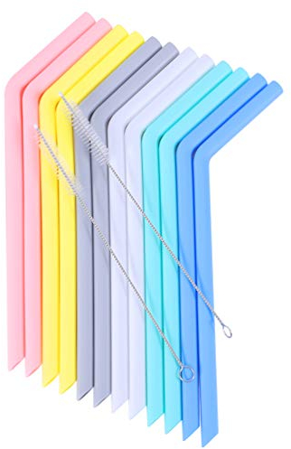 LEDGLE Strohhalme Silikon Siederverwendbar, Strohalm Trinkhalme Im Set Mit 2 Reinigungsbürsten, Ideal für Joghurt Smoothies Saft Kaffee Cocktail Kinder Erwachsene (255mm x 9mm, Bunte Silikon)