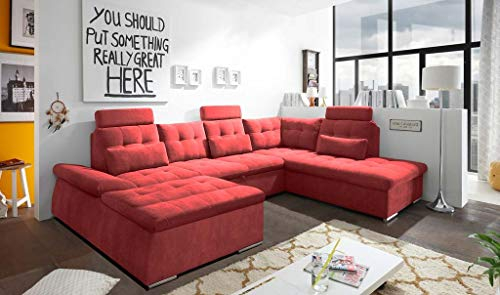 Froschkönig24 NALO Wohnlandschaft 324x218 cm U-Sofa Couch Ecksofa Rot (Berry)