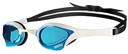 arena Cobra Ultra Swipe Unisex-Wettkampfbrille für Erwachsene, Schwimmbrille mit Gebogenen Gläsern, Anti-Beschlag, UV-Schutz, 5 Austauschbare Nasenstege, Blue-White-Black
