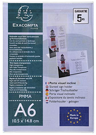Exacompta 86058D Prospekthalter DIN A6 Hoch/Querformat aus stoßfestem Acryl schräg ideal zur Präsentation Flyerhalter Aufsteller transparent