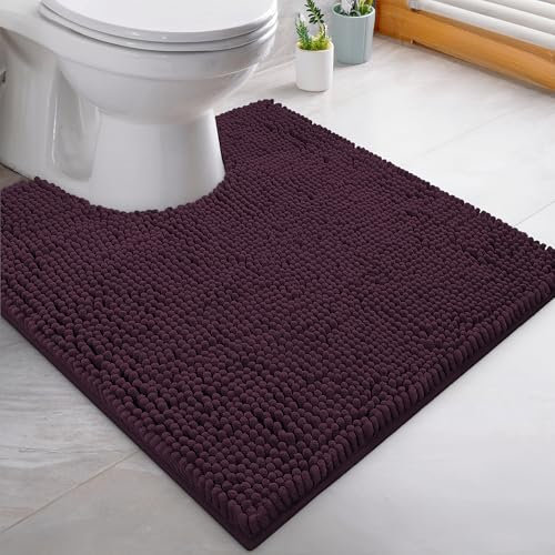 LuxUrux Luxury Shaggy Toilet Bath Mat U-Shaped Contour Rugs for Bathroom, Soft and Comfortable, Maximum Absorbent, Dry Quickly, Non-Slip, Machine-Washable (50 x 50 cm, Plum)