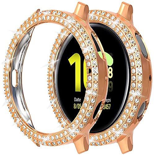 Miimall Compatibile con Samsung Galaxy Watch Active 2 44 mm, copertura in PC con diamanti di cristallo Bling copertura completa antiurto custodia paraurti per Galaxy Watch Active 2 44 mm - RoseGold