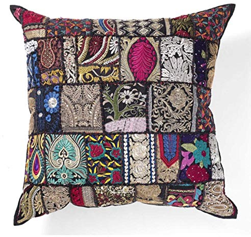 Orientalisches Patchwork Kissen MAR Schwarz 40x40 cm mit Füllung Stickerei & Pailletten Boho Chic Deko-Kissen Couchkissen Sofa-Kissen & Geschenk-Idee Muttertag Ostern Geburtstag MA8303