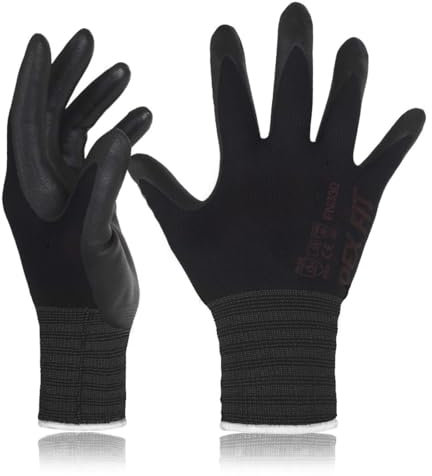 DEX FIT Work Gloves FN330, 3D Comfort Stretch Fit, Power Grip, Durable Foam Nitrile Coated, Smart Touch, Thin & Lightweight, Machine Washable (Small(3 Pairs), FN330 Black)