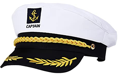 Erwachsene Yacht Captain Cap Boot Schiff Seemann Kapitän Kostüm Hut Cap Marine Admiral für Halloween (Weiß)