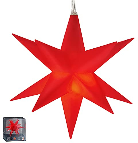 Leuchtstern 3D rot 12 Zacken zum Aufhängen | Ø11cm Timerfunktion 3m Zuleitung | Weihnachtsstern Weihnachtsbleuchtung (1 x LED Stern rot)