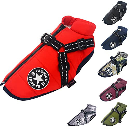 Hundeweste,Hundemantel Wasserdicht,Warme Weste mit Hundegeschirr Winter Warm und weich 9 Farben-Rot XL