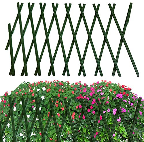 Treillis de jardin extensible en plastique vert pour extérieur, terrasse, support pour plantes grimpantes, clôture en PVC extensible jusqu'à 180 x 30 cm, installation facile
