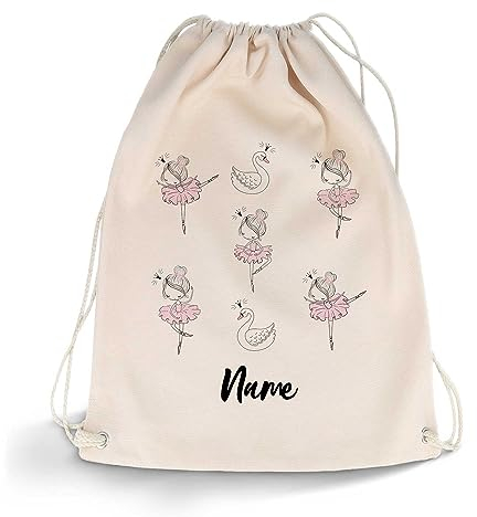 GRAVURZEILE Bedruckter Turnbeutel - Ballerina & Wunschname - Sportbeutel Rucksack Daypack Gymbag mit Kordelzug - für Schule und Freizeit Sport - für Kinder Jungen & Mädchen - 12 Liter 33x45 cm