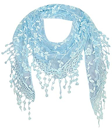 Damen Schal Lace Tücher Halstuch Dreieck Schals Zarter Rundschal Spitze Quasten Schal Tuch Dreieckstuch Damen Frauen Spitze Quasten Schal Dreieckstuch Dreieckshalstuch Spitzenborte