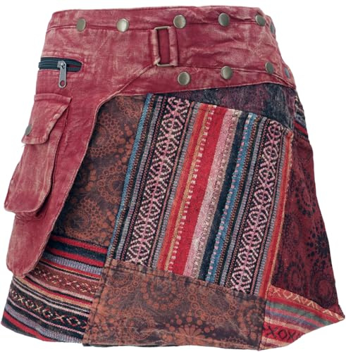 Wickelrock, kurzer Rock, Stonewash Patchworkrock, Damen | Extravaganter Minirock aus Baumwolle, Slim Fit, individuelle Handarbeit, kleine Tasche, einzigartiges Design