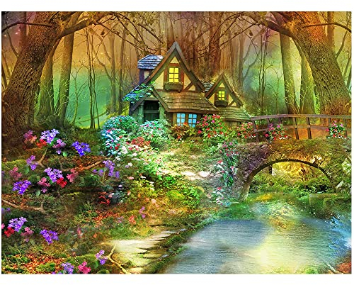 DCIDBEI 50 x 40 cm 5D DIY Diamond Painting Quadratisch Erwachsene, Diamant Malerei Feenlandschaft Diamant Kunst Handwerk Dekoration Wand zu Hause Wohnzimmer Treppe Hütte im Wald