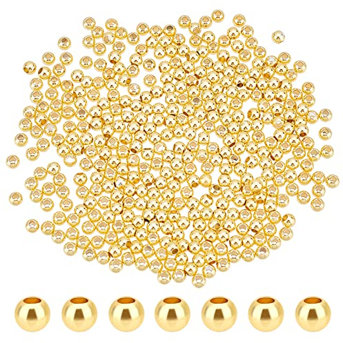 PH PandaHall 3mm Perlen 18K Gold, Glatte Goldene Perlen Vergoldete Perlen Langlebig Rund Zwischenperlen Nahtlos Lose Kugeln Für Sommer Halskette Armband Ohrring, Partys, Feiertage, 500 Stück