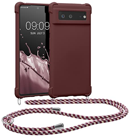 kwmobile Carcasa Colgante Compatible con Google Pixel 6 Funda con Cuerda - Funda con Correa Colgante Ajustable - Violeta Burdeos Mate