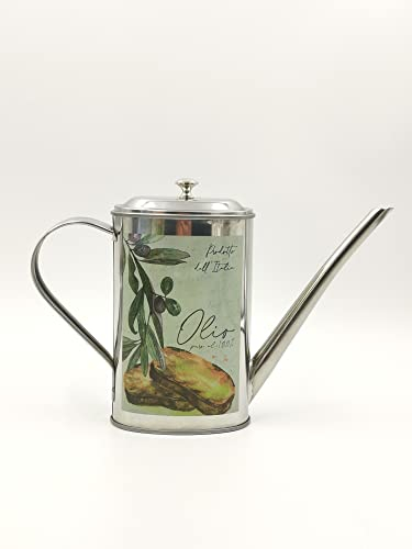 Generico Huilier de table en acier inoxydable ovale 500 ml vintage décoro bruschetta, tranchée avec inscription : huile pure à 100 %