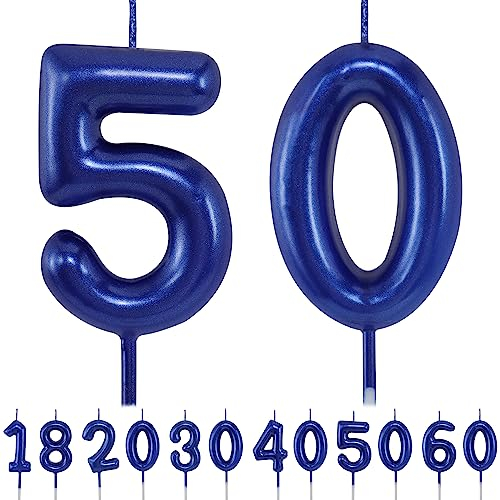 Geburtstagskerzen (Blau, 50) Geburtstagskerzen 50 zahlen geburtstagskerzen Tortendeko, 3D Diamant Form Kuchen Kerzen Zahl Glitzer Kuchen Topper Dekoration