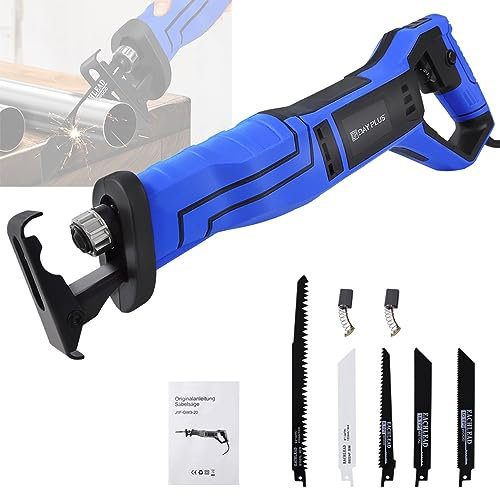 Reciprocating Saw, Adjustable Portable Hand Saw Rip Saw,0-2800RPM Variable Speed Electric Saw, 5 Saw Blades for Wood & Metal Cutting, Reciprocating Saw with Rotary Handle, 900W Powerful Recip Saw