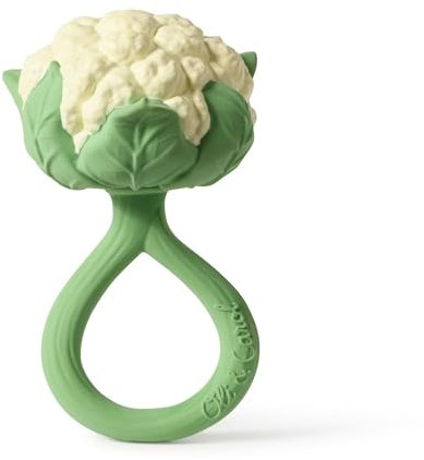 Oli & Carol - Sonajero y mordedor para bebé de caucho natural - Regalo para bebé 0 3 6 meses, 1 año - Cauliflower