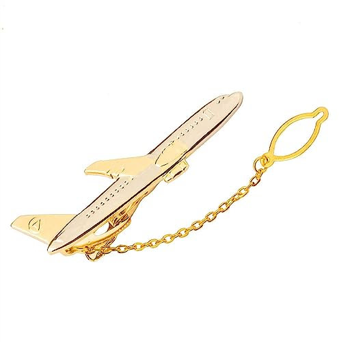 Pince à cravate, barre de pince à cravate for hommes, pince à cravate simple for homme, pilote plaqué or en forme d'avion, épingle à cravate d'avion, bâton de mariage ( Color : Golden , Size : One Siz
