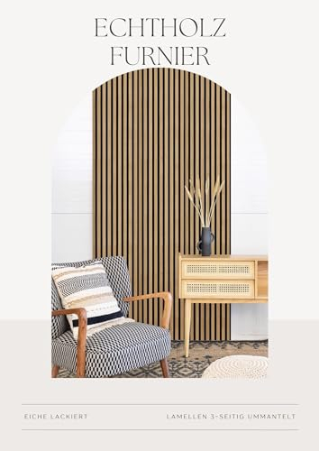 Leiste24 Lamellenverkleidung - Wandverkleidung - Akustikpaneel 400 x 2600 mm - Akustikfilz Schwarz - Lamellen aus Furnier Eiche lackiert
